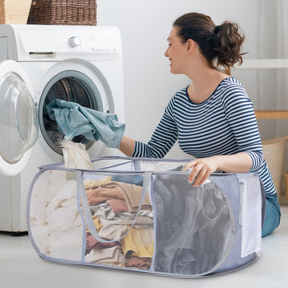 Foldable Laundry Baskets, Collapsible Mesh Laundry Hamper, Durable Pop Up Laundry Basket, 3 Compartments Clothes Hampers for Laundry, Easy to Carry & Sort for Dorm, Home, Kids Room, Travel Black