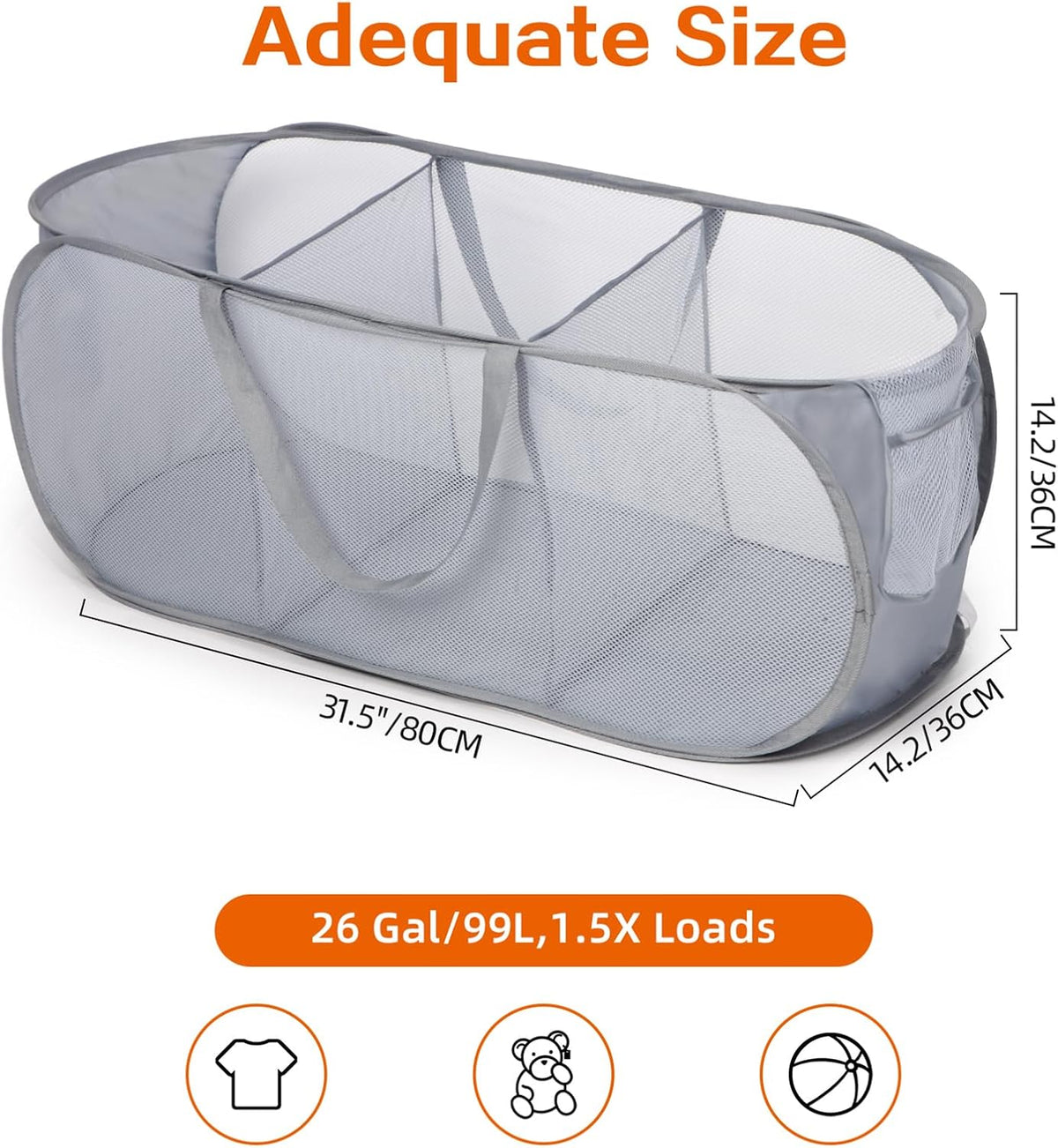 Foldable Laundry Baskets, Collapsible Mesh Laundry Hamper, Durable Pop Up Laundry Basket, 3 Compartments Clothes Hampers for Laundry, Easy to Carry & Sort for Dorm, Home, Kids Room, Travel Black