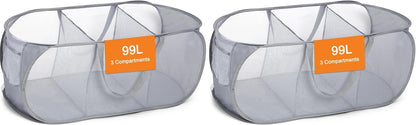 Foldable Laundry Baskets, Collapsible Mesh Laundry Hamper, Durable Pop Up Laundry Basket, 3 Compartments Clothes Hampers for Laundry, Easy to Carry & Sort for Dorm, Home, Kids Room, Travel Black