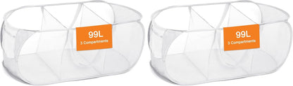 Foldable Laundry Baskets, Collapsible Mesh Laundry Hamper, Durable Pop Up Laundry Basket, 3 Compartments Clothes Hampers for Laundry, Easy to Carry & Sort for Dorm, Home, Kids Room, Travel Black