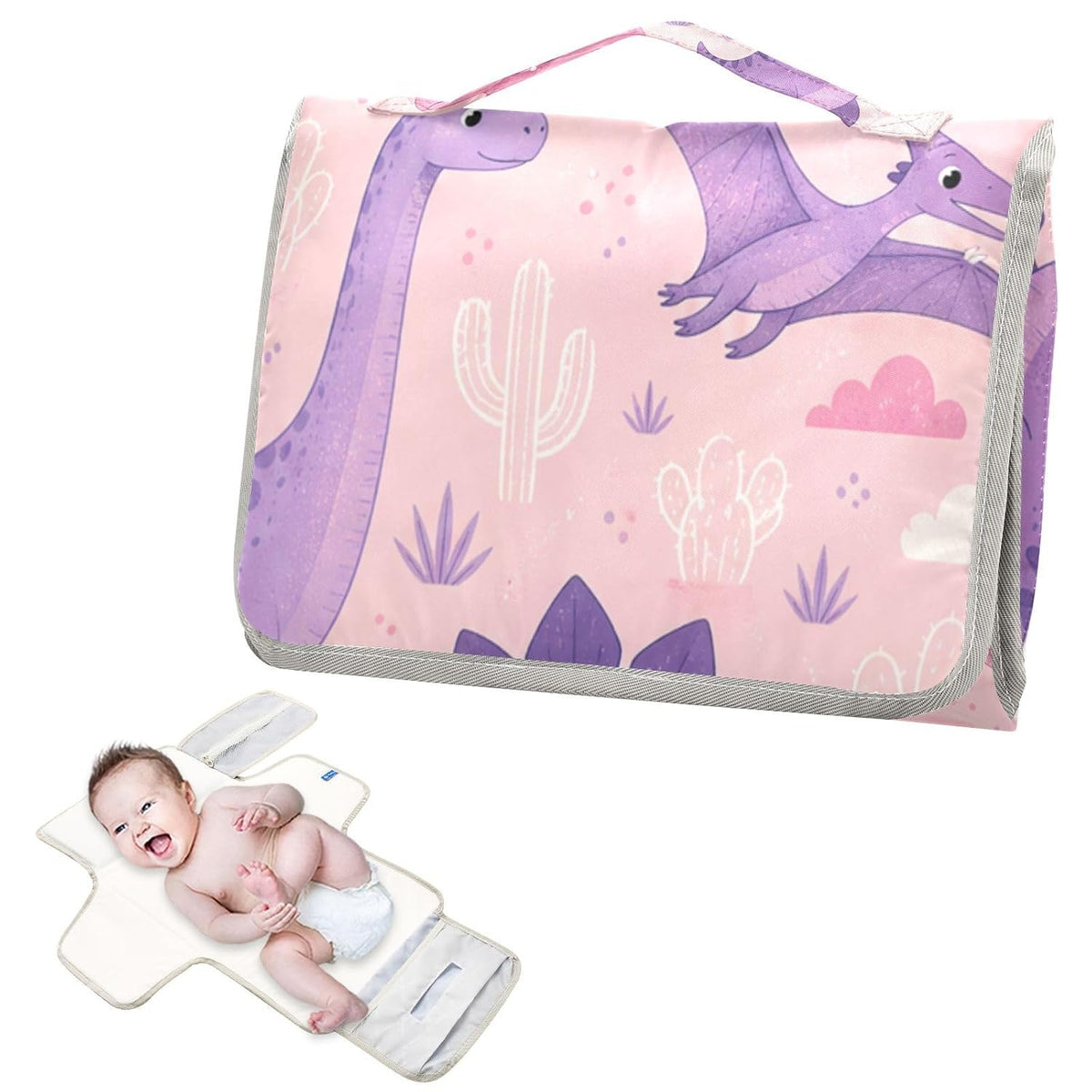 Dinosaurs Pink Pattern Portable Diaper Changing Pad for Family