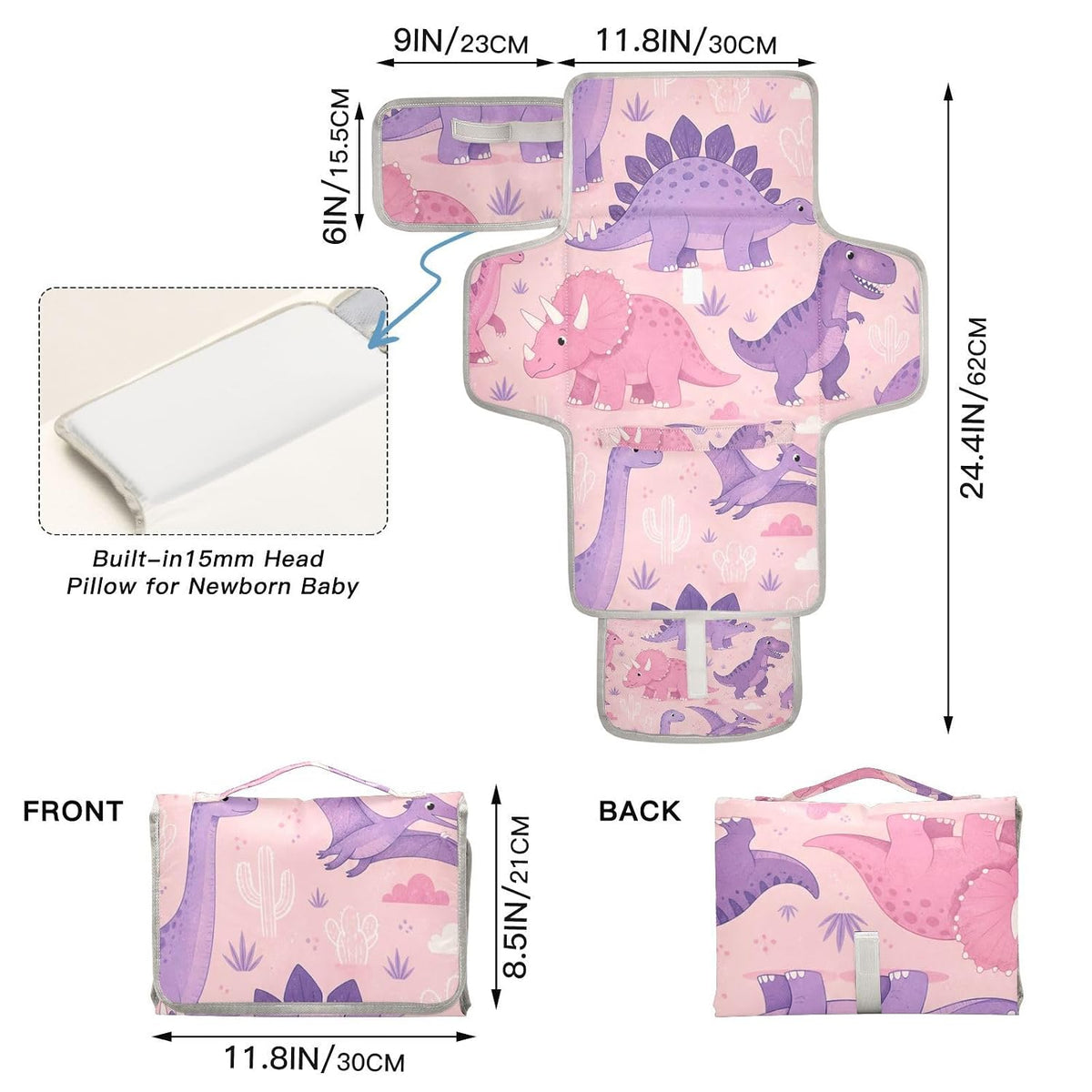 Dinosaurs Pink Pattern Portable Diaper Changing Pad for Family