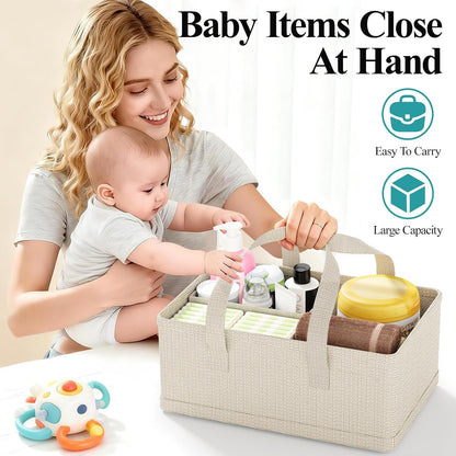 Bamboo Diaper Caddy Cart with Wheels - 3-Tier Rolling Storage，Beige