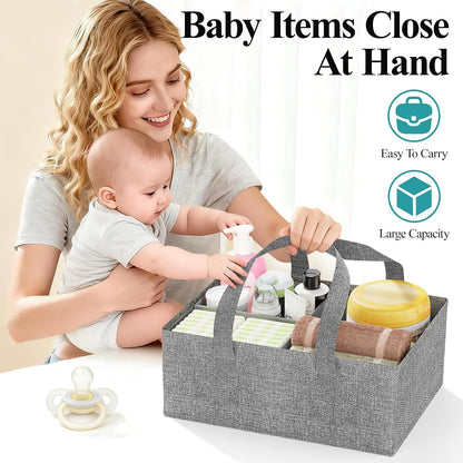 Bamboo Diaper Caddy Cart with Wheels - 3-Tier Rolling Storage，Beige