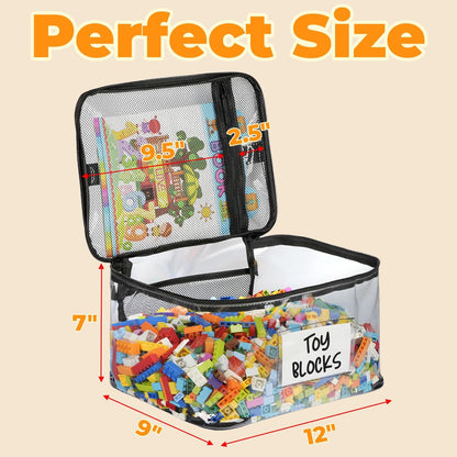 6-Pack Extra Large Toy Storage Bags with Zippers & Labels, Reusable Clear TPU Waterproof Organizer for Kids Toys, Building Blocks, Puzzles, Dolls, Board Games - Durable, BPA-Free, Travel-Friendly