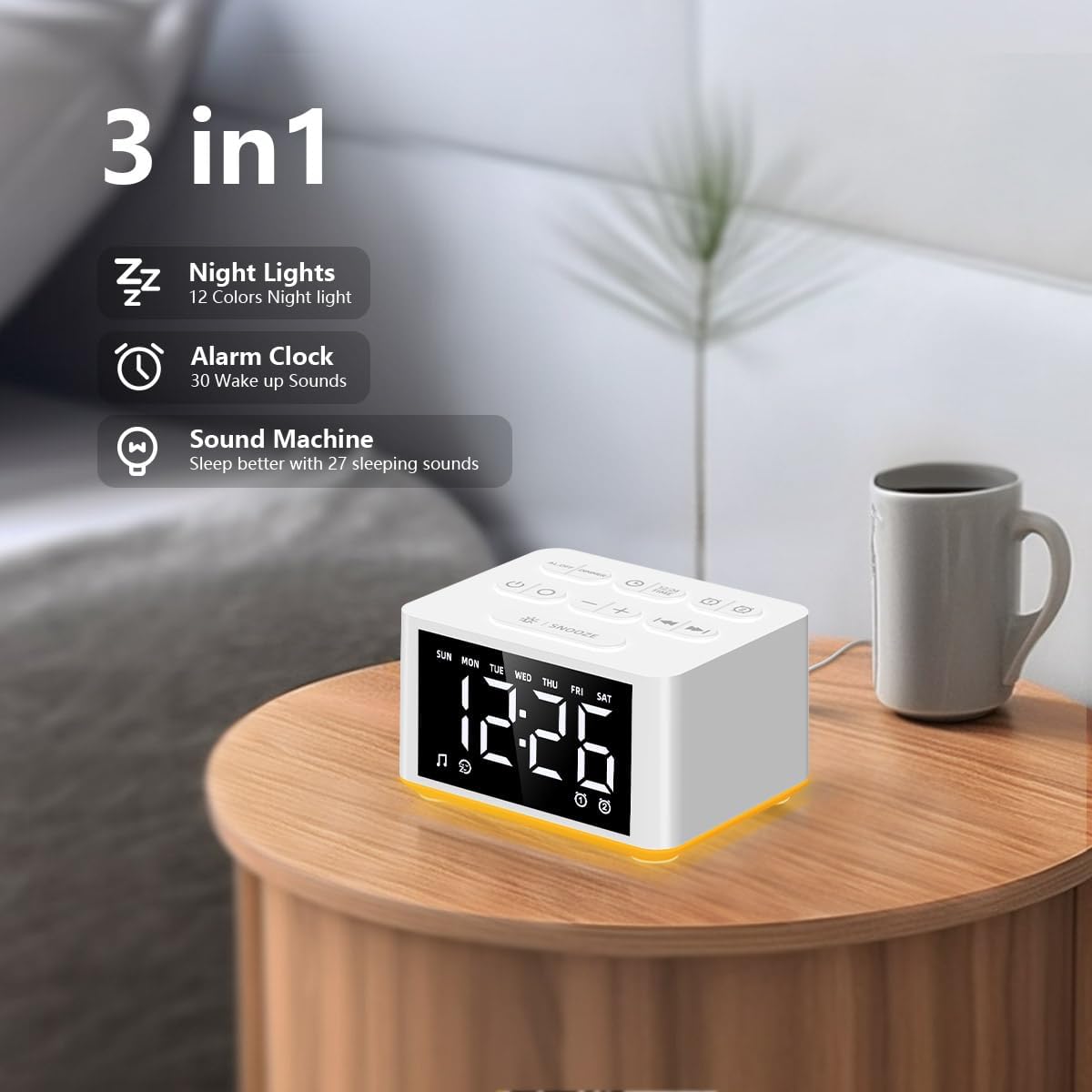 Sound Machine White Noise Machine with 30 Soothing Sounds 12 Colors Night Light 36 Levels Volume 5 Timers & Memory Function Effectively Blocks Noise Ideal Sleep Machine for Baby Kids Adults