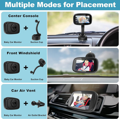 1080P Baby Car Mirror, 4.3" Baby Car Camera Monitor with 170° Wide View, HD Night Vision Function and Reusable Sucker Bracket, Safety Rear Facing Cars Set Camera for Infants Kids Toddlers