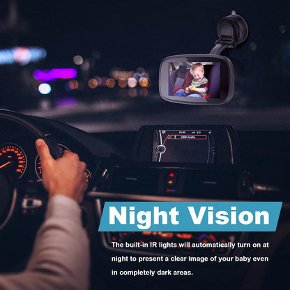 1080P Baby Car Mirror, 4.3" Baby Car Camera Monitor with 170° Wide View, HD Night Vision Function and Reusable Sucker Bracket, Safety Rear Facing Cars Set Camera for Infants Kids Toddlers
