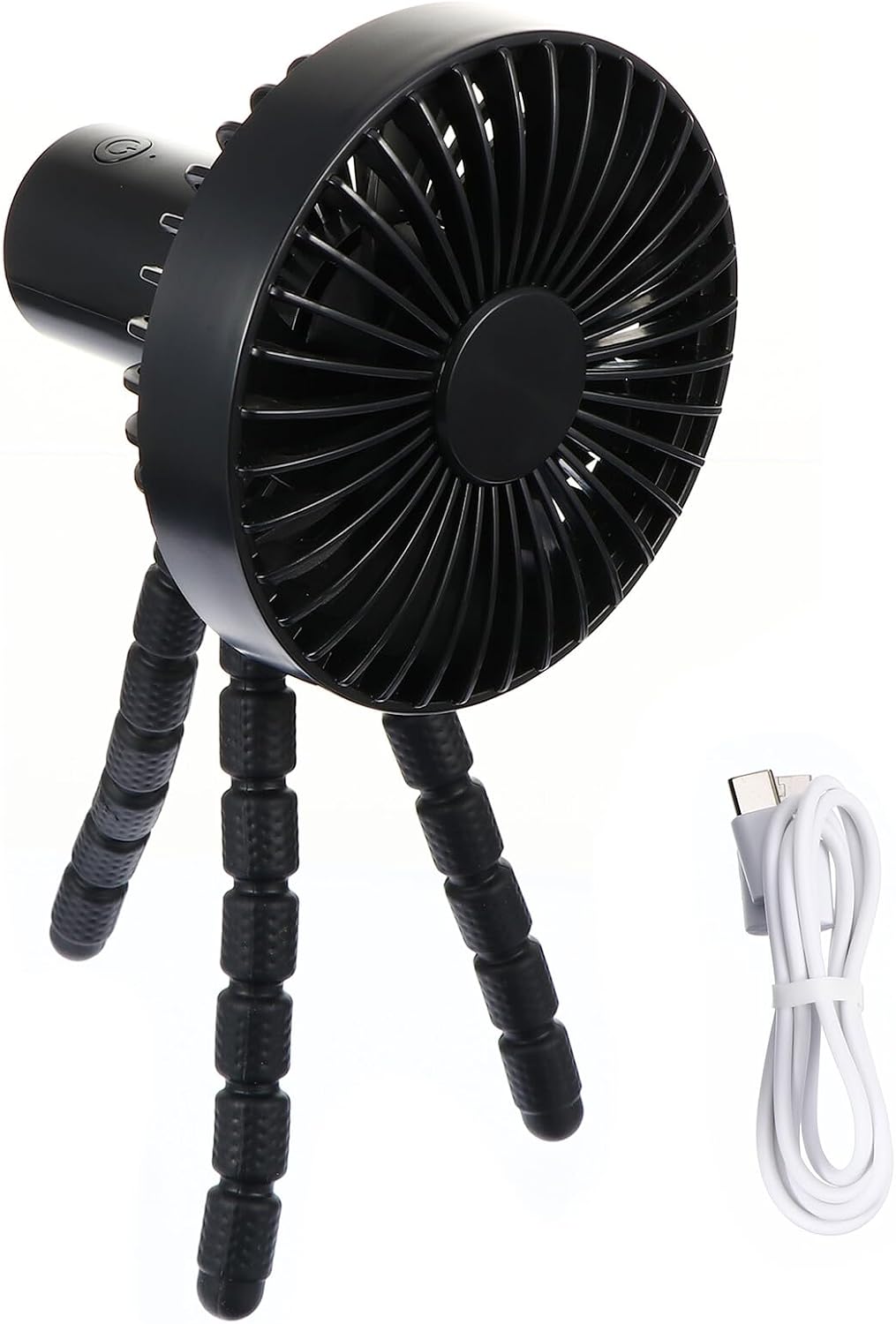 Portable Mini Stroller Fan with Flexible Tripod, Rechargeable Battery Operated Air Cooler for Outdoor Travel and Office Use, Black