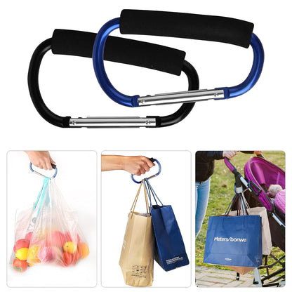 4 Pack Large Carabiner 5.5" D Style Click and Carry Bag Carrier Stroller Hooks(Black and Blue)