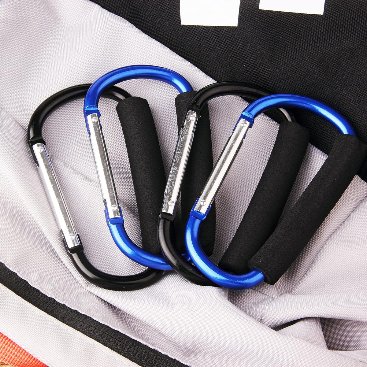 4 Pack Large Carabiner 5.5" D Style Click and Carry Bag Carrier Stroller Hooks(Black and Blue)