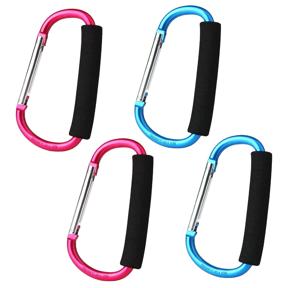4 Pack Large Carabiner 5.5" D Style Click and Carry Bag Carrier Stroller Hooks(Black and Blue)