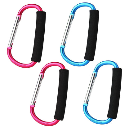 4 Pack Large Carabiner 5.5" D Style Click and Carry Bag Carrier Stroller Hooks(Black and Blue)