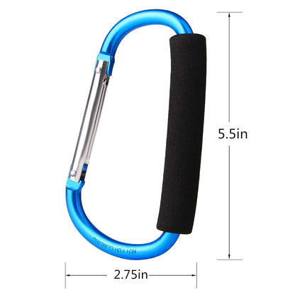 4 Pack Large Carabiner 5.5" D Style Click and Carry Bag Carrier Stroller Hooks(Black and Blue)