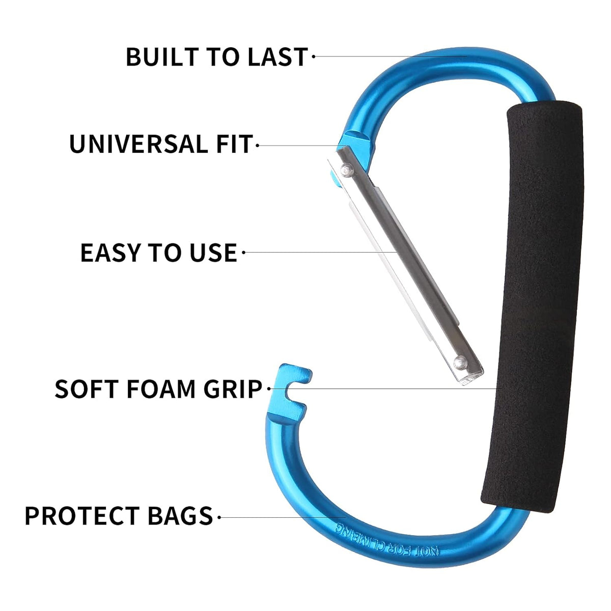 4 Pack Large Carabiner 5.5" D Style Click and Carry Bag Carrier Stroller Hooks(Black and Blue)