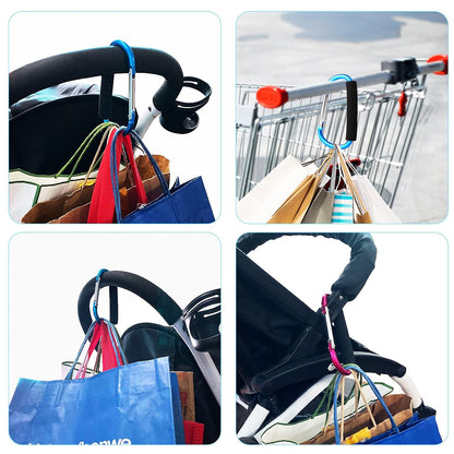 4 Pack Large Carabiner 5.5" D Style Click and Carry Bag Carrier Stroller Hooks(Black and Blue)