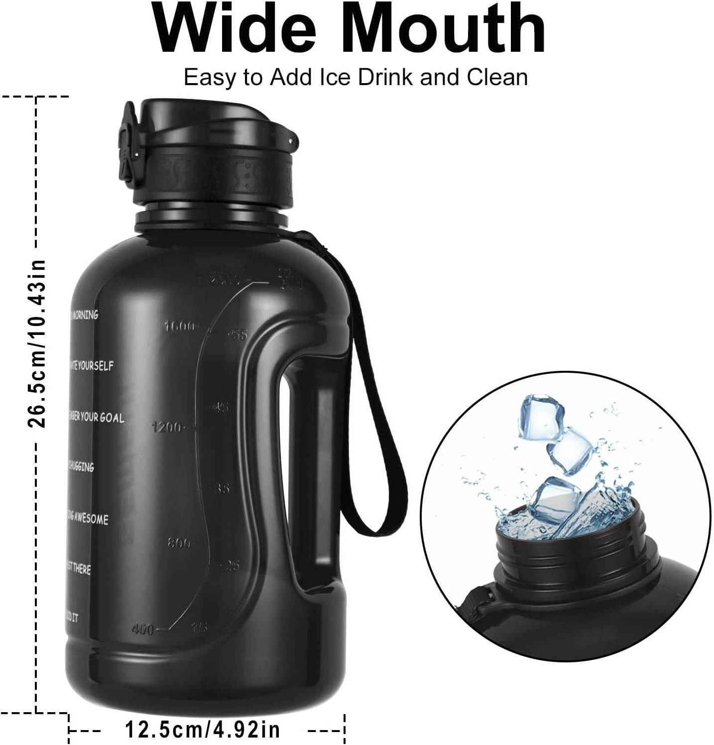 GEMFUL 3L Water Bottle with Measurements & Straw 100oz Leakproof Jug (Grey) | BPA Free, Time Marker, Wide Mouth, Sturdy Handle for Carry, for Gym, Fitness, Hiking, Office, Wome, Men