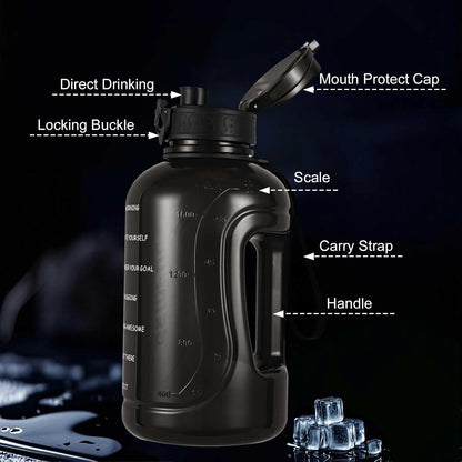 GEMFUL 3L Water Bottle with Measurements & Straw 100oz Leakproof Jug (Grey) | BPA Free, Time Marker, Wide Mouth, Sturdy Handle for Carry, for Gym, Fitness, Hiking, Office, Wome, Men