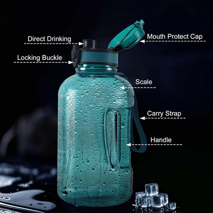 GEMFUL 3L Water Bottle with Measurements & Straw 100oz Leakproof Jug (Grey) | BPA Free, Time Marker, Wide Mouth, Sturdy Handle for Carry, for Gym, Fitness, Hiking, Office, Wome, Men