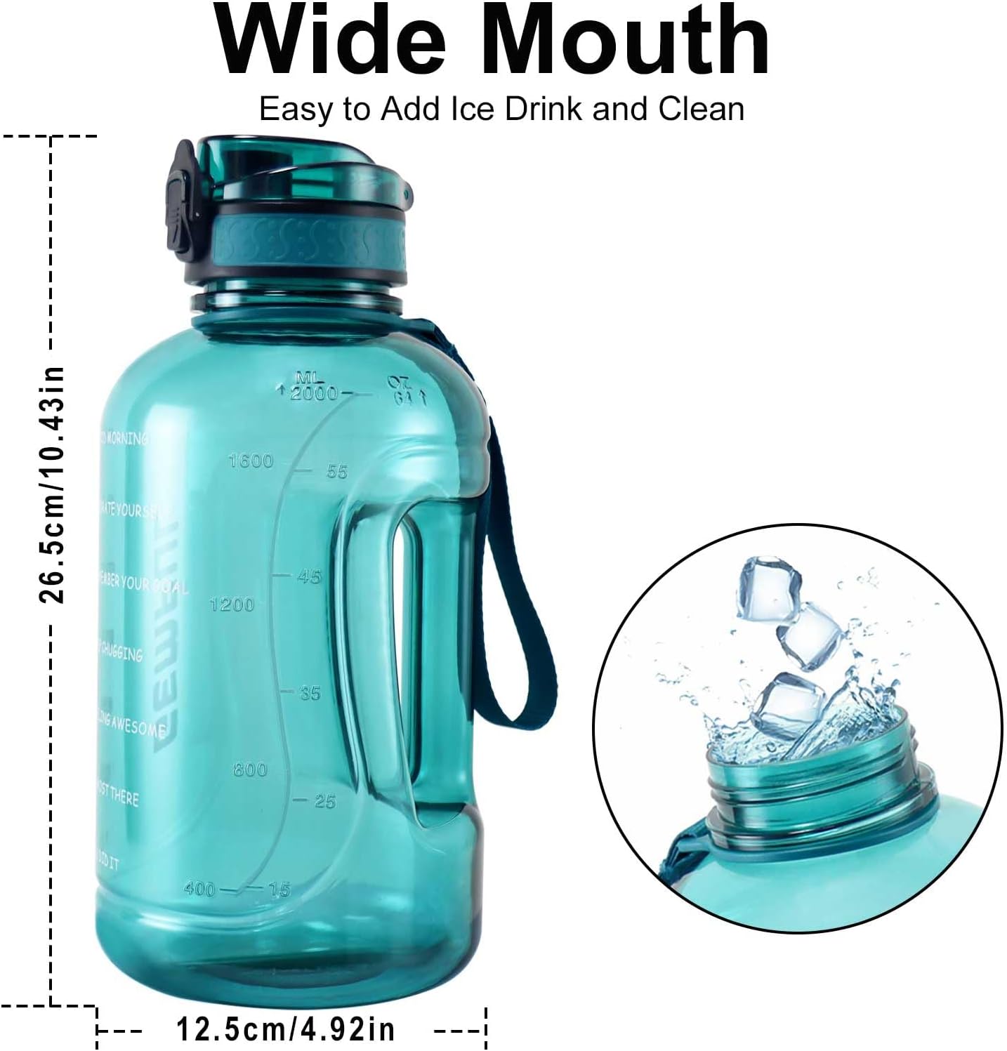 GEMFUL 3L Water Bottle with Measurements & Straw 100oz Leakproof Jug (Grey) | BPA Free, Time Marker, Wide Mouth, Sturdy Handle for Carry, for Gym, Fitness, Hiking, Office, Wome, Men