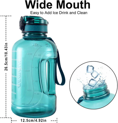 GEMFUL 3L Water Bottle with Measurements & Straw 100oz Leakproof Jug (Grey) | BPA Free, Time Marker, Wide Mouth, Sturdy Handle for Carry, for Gym, Fitness, Hiking, Office, Wome, Men