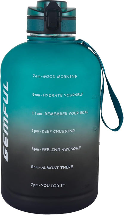 GEMFUL 3L Water Bottle with Measurements & Straw 100oz Leakproof Jug (Grey) | BPA Free, Time Marker, Wide Mouth, Sturdy Handle for Carry, for Gym, Fitness, Hiking, Office, Wome, Men