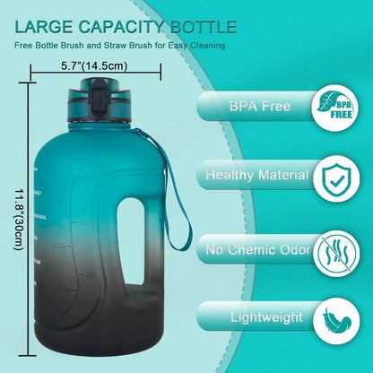 GEMFUL 3L Water Bottle with Measurements & Straw 100oz Leakproof Jug (Grey) | BPA Free, Time Marker, Wide Mouth, Sturdy Handle for Carry, for Gym, Fitness, Hiking, Office, Wome, Men