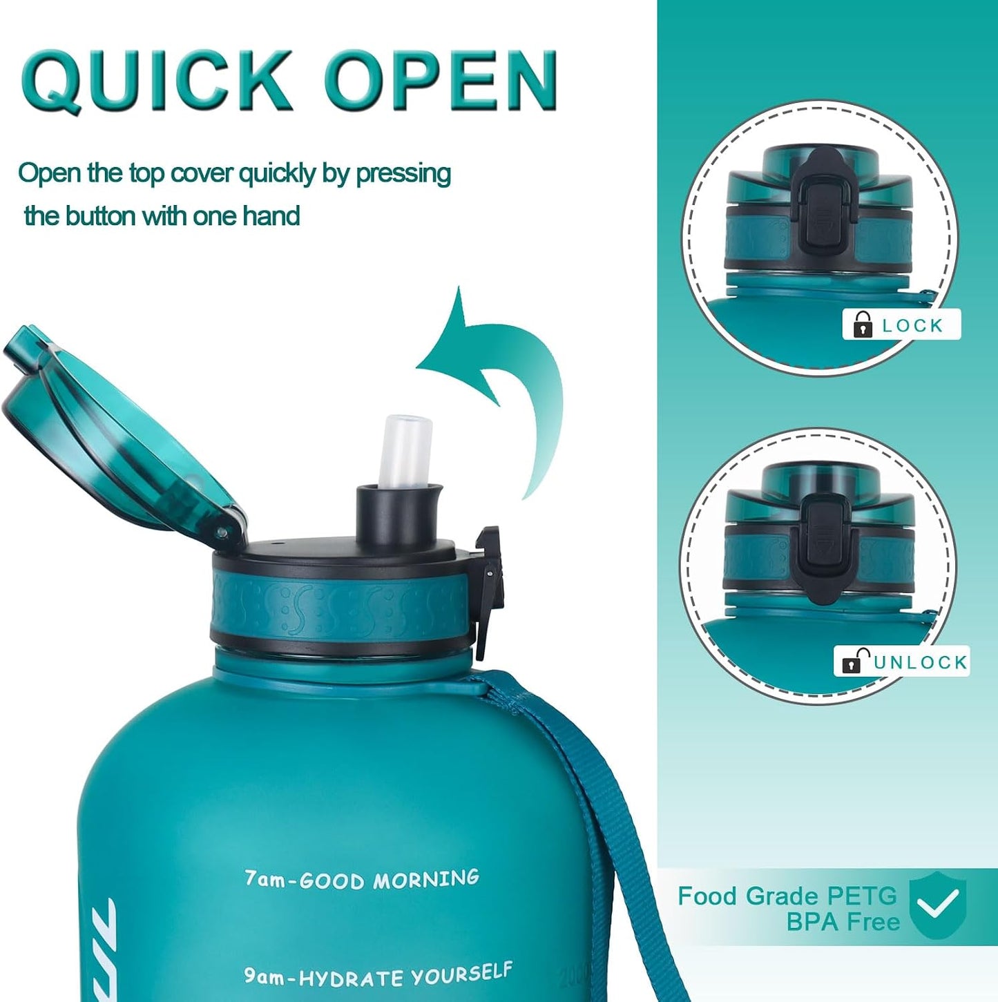 GEMFUL 3L Water Bottle with Measurements & Straw 100oz Leakproof Jug (Grey) | BPA Free, Time Marker, Wide Mouth, Sturdy Handle for Carry, for Gym, Fitness, Hiking, Office, Wome, Men