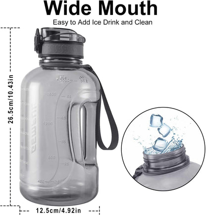 GEMFUL 3L Water Bottle with Measurements & Straw 100oz Leakproof Jug (Grey) | BPA Free, Time Marker, Wide Mouth, Sturdy Handle for Carry, for Gym, Fitness, Hiking, Office, Wome, Men