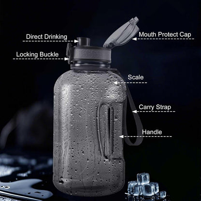 GEMFUL 3L Water Bottle with Measurements & Straw 100oz Leakproof Jug (Grey) | BPA Free, Time Marker, Wide Mouth, Sturdy Handle for Carry, for Gym, Fitness, Hiking, Office, Wome, Men