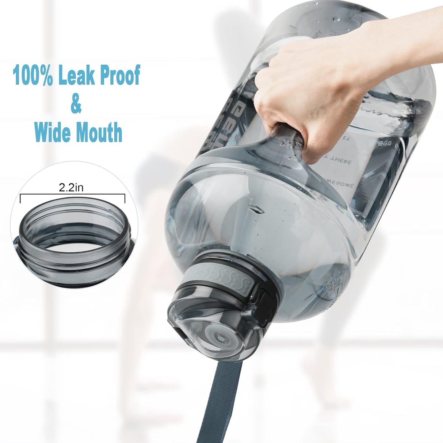 GEMFUL 3L Water Bottle with Measurements & Straw 100oz Leakproof Jug (Grey) | BPA Free, Time Marker, Wide Mouth, Sturdy Handle for Carry, for Gym, Fitness, Hiking, Office, Wome, Men