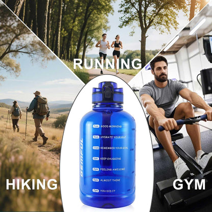 GEMFUL 3L Water Bottle with Measurements & Straw 100oz Leakproof Jug (Grey) | BPA Free, Time Marker, Wide Mouth, Sturdy Handle for Carry, for Gym, Fitness, Hiking, Office, Wome, Men