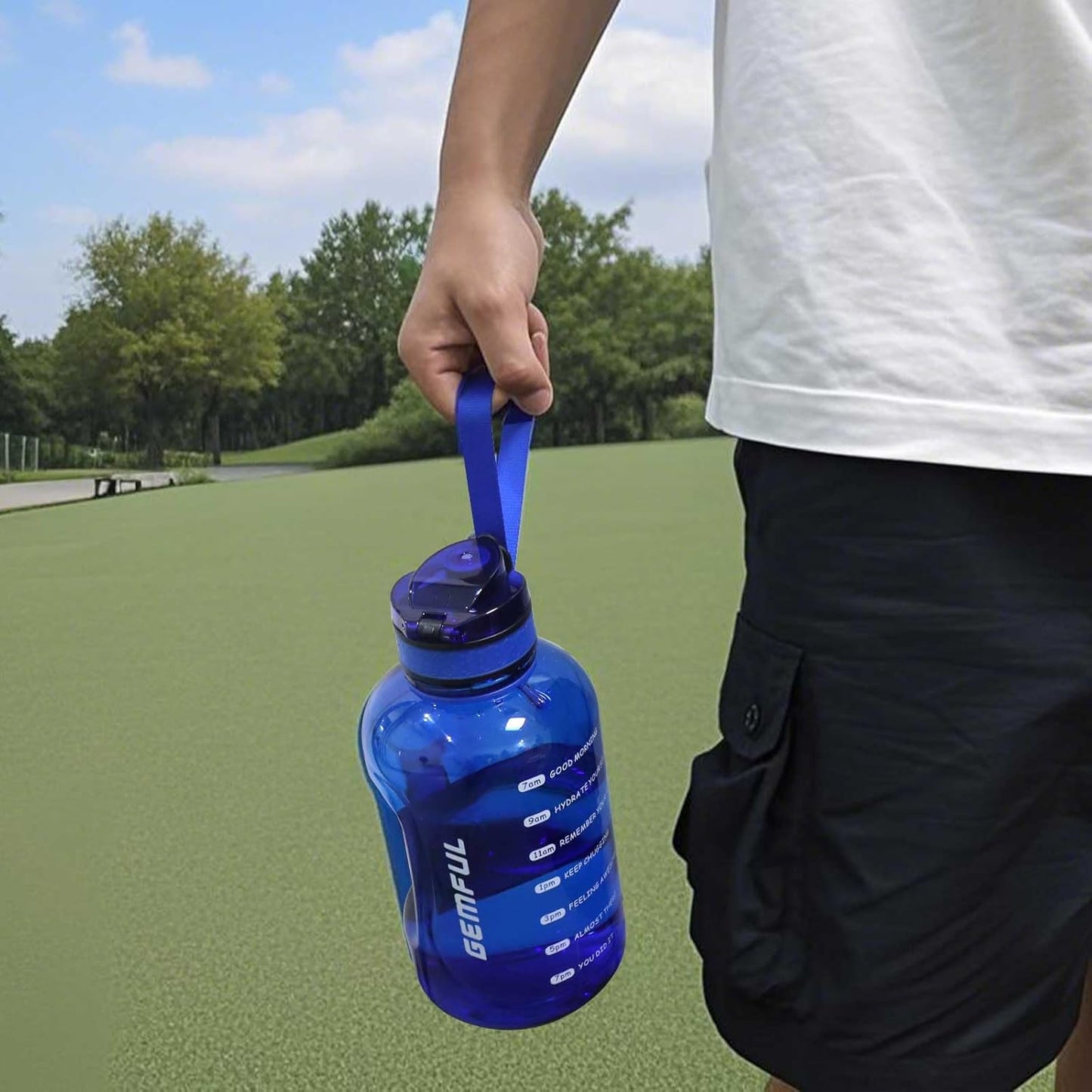 GEMFUL 3L Water Bottle with Measurements & Straw 100oz Leakproof Jug (Grey) | BPA Free, Time Marker, Wide Mouth, Sturdy Handle for Carry, for Gym, Fitness, Hiking, Office, Wome, Men