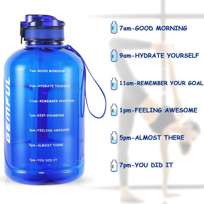 GEMFUL 3L Water Bottle with Measurements & Straw 100oz Leakproof Jug (Grey) | BPA Free, Time Marker, Wide Mouth, Sturdy Handle for Carry, for Gym, Fitness, Hiking, Office, Wome, Men