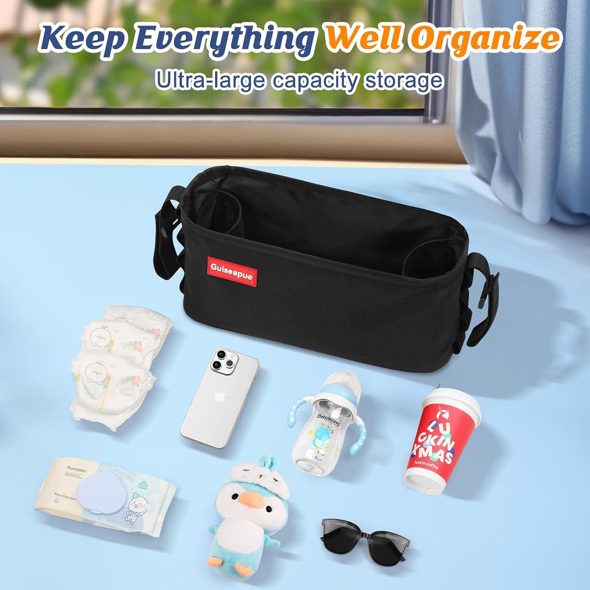 Stroller Caddy with Cup Holder: Non-Slip Stroller Organizer Baby Essentials