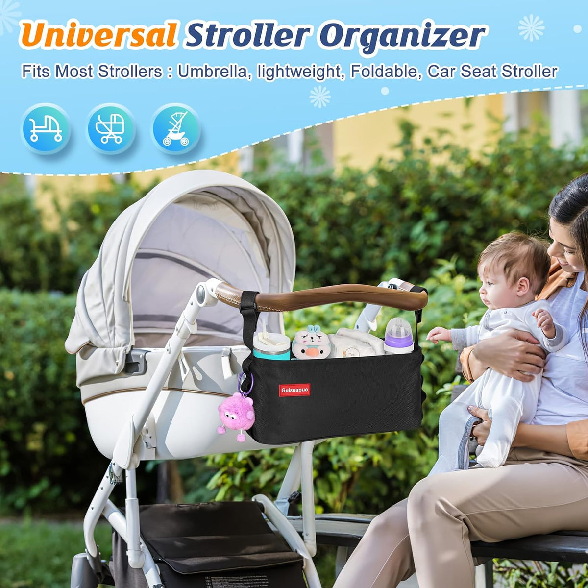Stroller Caddy with Cup Holder: Non-Slip Stroller Organizer Baby Essentials
