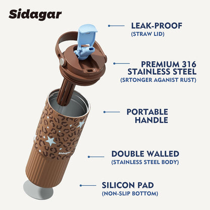 26 oz Insulated Stainless Steel Tumbler with Straw & Handle Cowboy | Leak-proof Water Bottle| Dual Drinking Options with Straw & Spout | Cup Holder Compatible| BPA-Free | Cold 12H| Easy to Clean