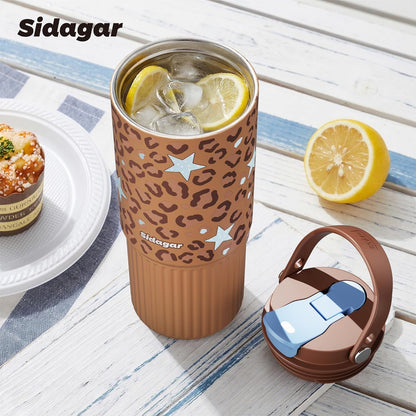 26 oz Insulated Stainless Steel Tumbler with Straw & Handle Cowboy | Leak-proof Water Bottle| Dual Drinking Options with Straw & Spout | Cup Holder Compatible| BPA-Free | Cold 12H| Easy to Clean