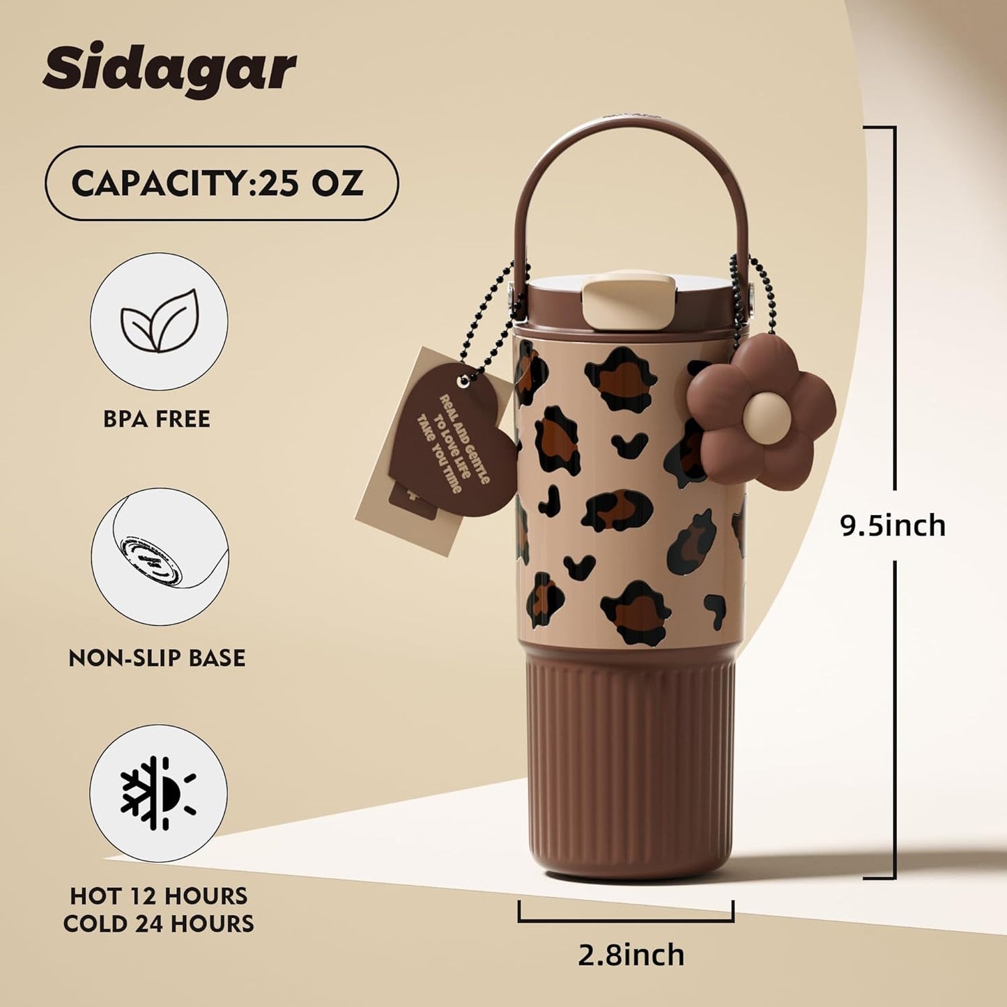 26 oz Insulated Stainless Steel Tumbler with Straw & Handle Cowboy | Leak-proof Water Bottle| Dual Drinking Options with Straw & Spout | Cup Holder Compatible| BPA-Free | Cold 12H| Easy to Clean
