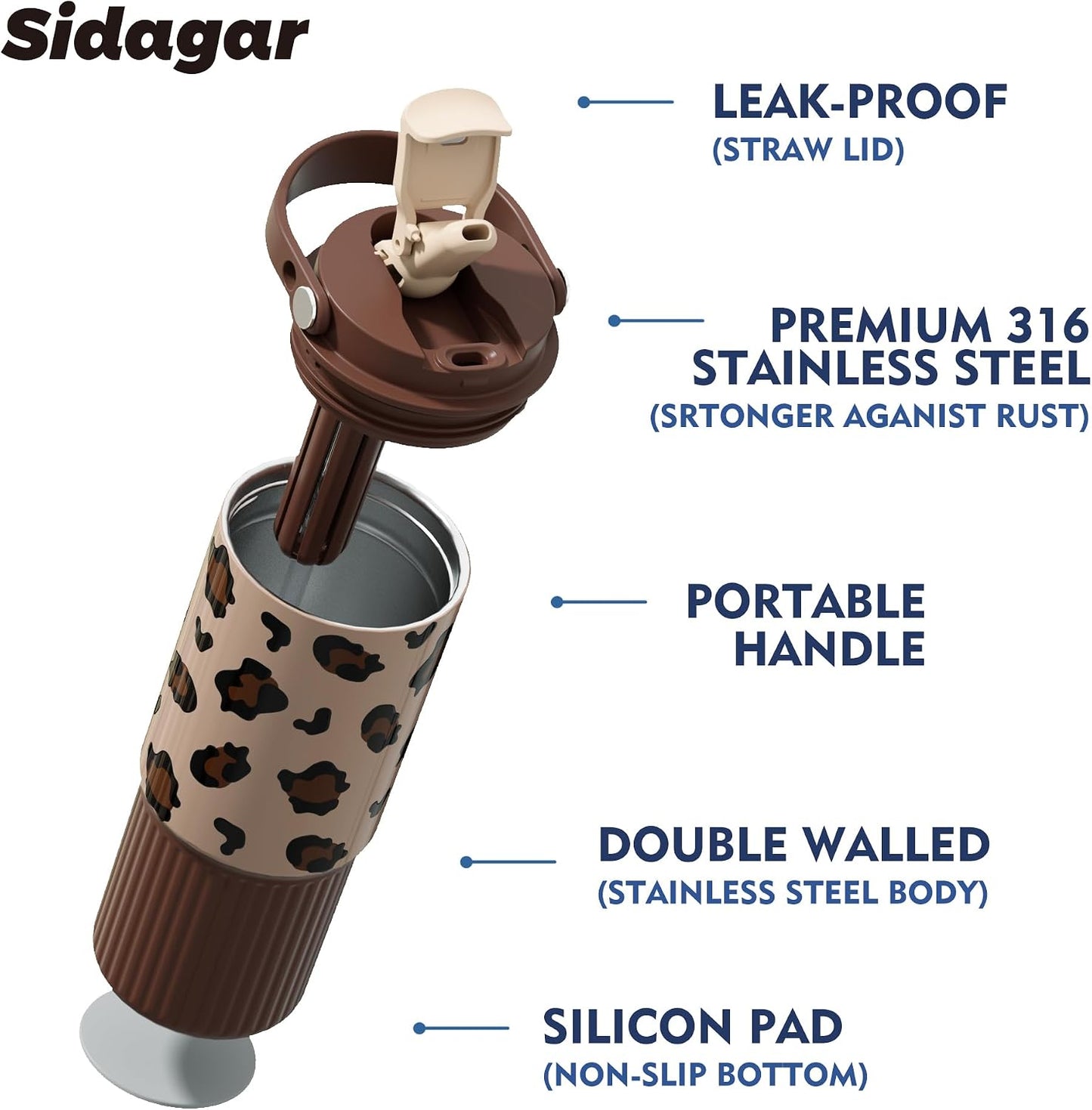 26 oz Insulated Stainless Steel Tumbler with Straw & Handle Cowboy | Leak-proof Water Bottle| Dual Drinking Options with Straw & Spout | Cup Holder Compatible| BPA-Free | Cold 12H| Easy to Clean