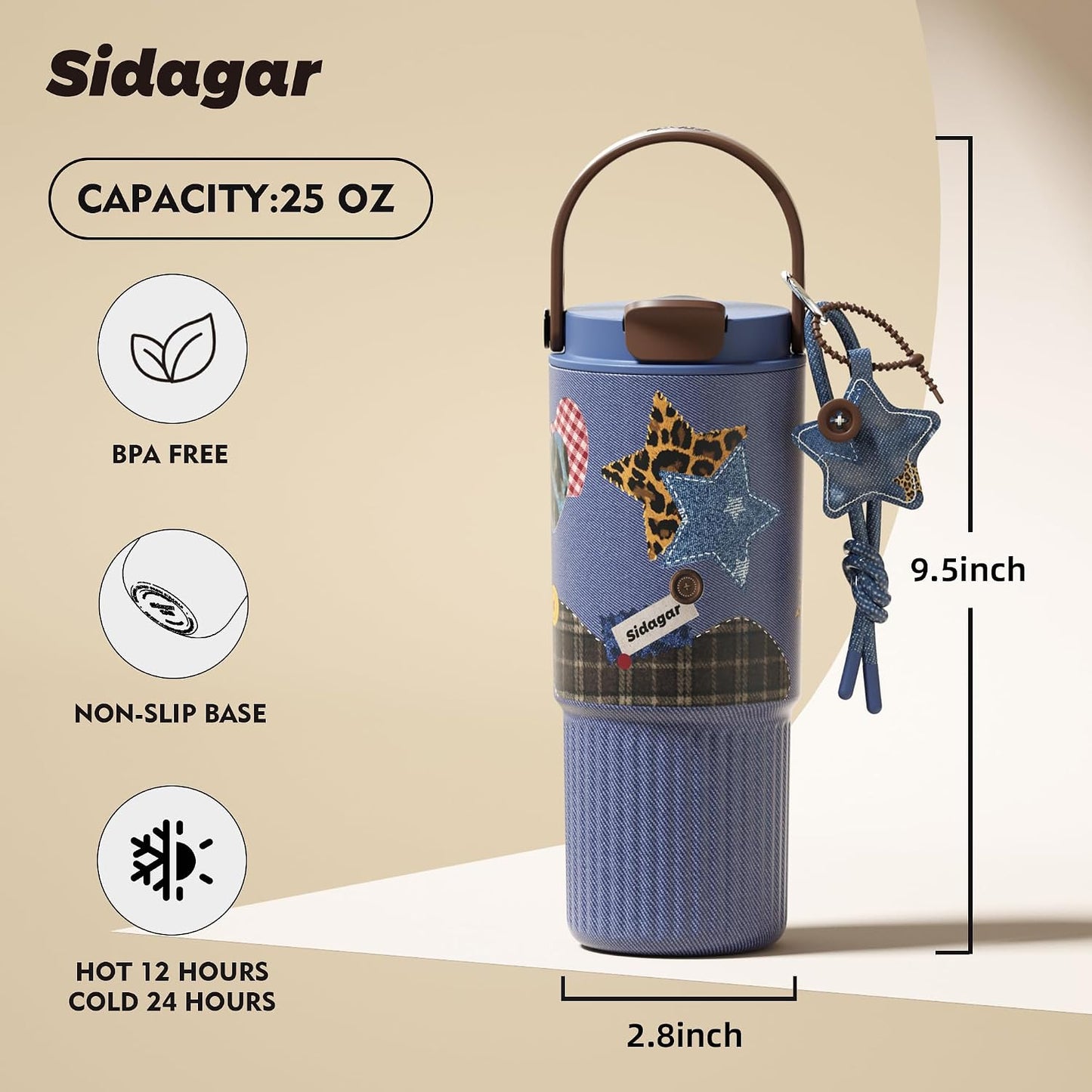 26 oz Insulated Stainless Steel Tumbler with Straw & Handle Cowboy | Leak-proof Water Bottle| Dual Drinking Options with Straw & Spout | Cup Holder Compatible| BPA-Free | Cold 12H| Easy to Clean