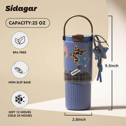 26 oz Insulated Stainless Steel Tumbler with Straw & Handle Cowboy | Leak-proof Water Bottle| Dual Drinking Options with Straw & Spout | Cup Holder Compatible| BPA-Free | Cold 12H| Easy to Clean