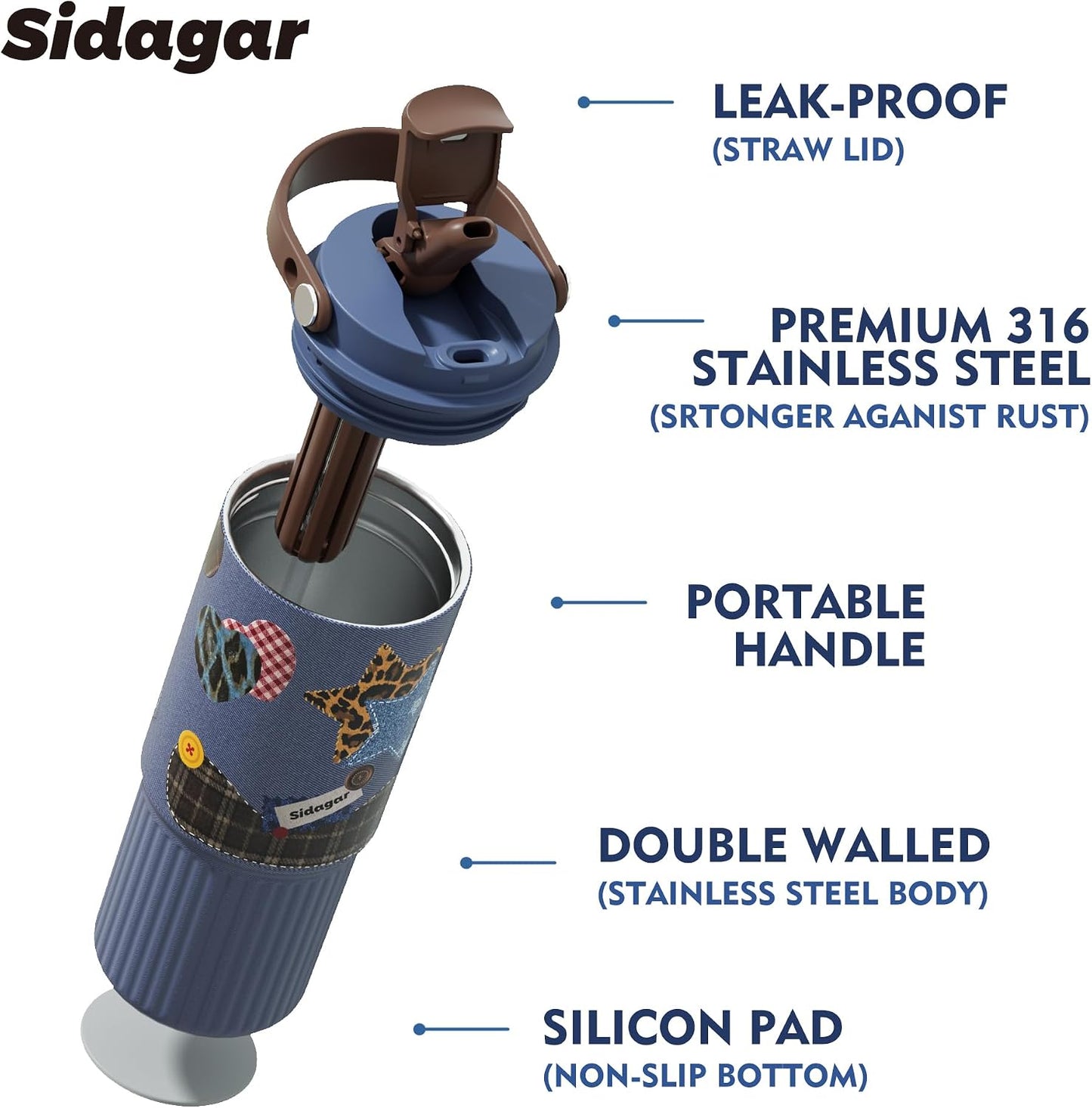 26 oz Insulated Stainless Steel Tumbler with Straw & Handle Cowboy | Leak-proof Water Bottle| Dual Drinking Options with Straw & Spout | Cup Holder Compatible| BPA-Free | Cold 12H| Easy to Clean