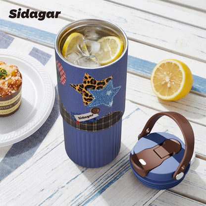 26 oz Insulated Stainless Steel Tumbler with Straw & Handle Cowboy | Leak-proof Water Bottle| Dual Drinking Options with Straw & Spout | Cup Holder Compatible| BPA-Free | Cold 12H| Easy to Clean