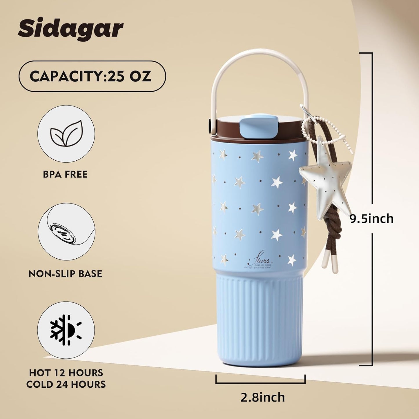 26 oz Insulated Stainless Steel Tumbler with Straw & Handle Cowboy | Leak-proof Water Bottle| Dual Drinking Options with Straw & Spout | Cup Holder Compatible| BPA-Free | Cold 12H| Easy to Clean