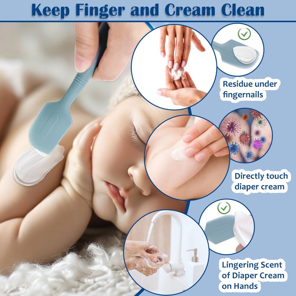 2Pack Baby Diaper Cream Spatula, Soft Silicone Diaper Cream Applicator, Butt Paste Spatula Brush for Newborn Baby, 1xLarge Size 1xSmall Size (Blue)