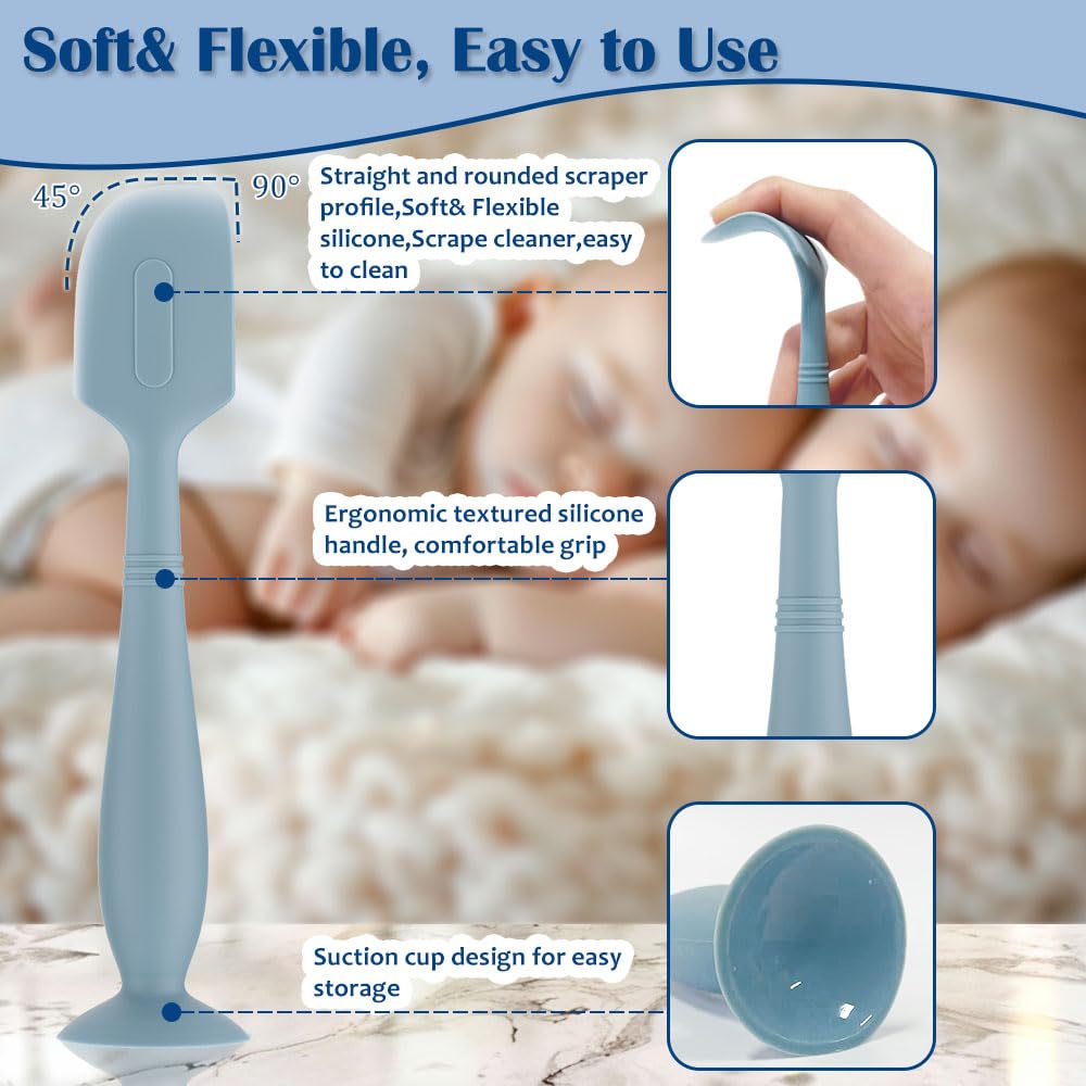 2Pack Baby Diaper Cream Spatula, Soft Silicone Diaper Cream Applicator, Butt Paste Spatula Brush for Newborn Baby, 1xLarge Size 1xSmall Size (Blue)