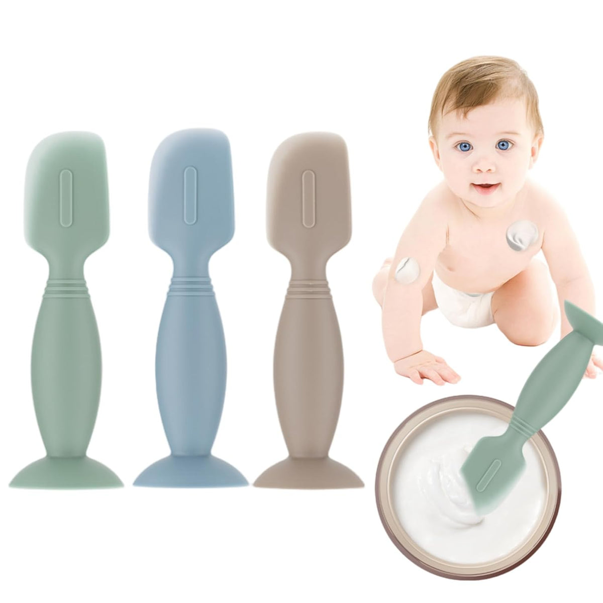 2Pack Baby Diaper Cream Spatula, Soft Silicone Diaper Cream Applicator, Butt Paste Spatula Brush for Newborn Baby, 1xLarge Size 1xSmall Size (Blue)