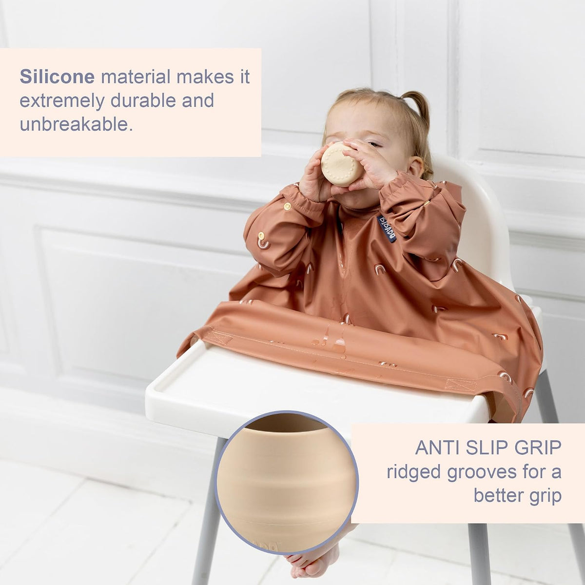Sippit Silicone Baby Cup, Fawn (2-Pack) - Open Training Silicone Cups - Soft, Non Slip Grip, Weighted Base - Durable, Dishwasher Safe, BPA Free - Toddler Cups - Baby Essentials - 6 Months+