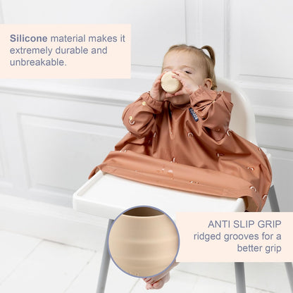 Sippit Silicone Baby Cup, Fawn (2-Pack) - Open Training Silicone Cups - Soft, Non Slip Grip, Weighted Base - Durable, Dishwasher Safe, BPA Free - Toddler Cups - Baby Essentials - 6 Months+